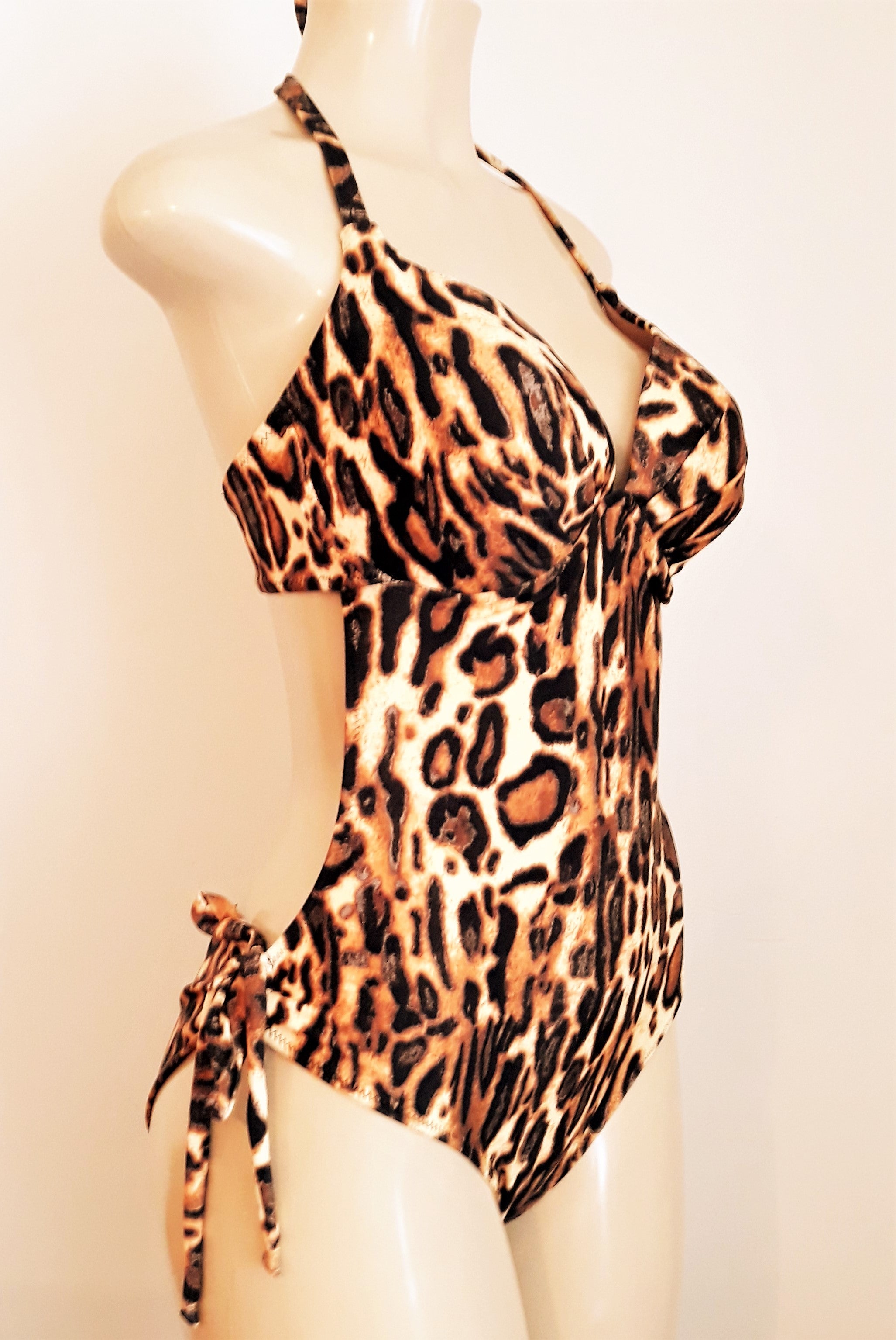 Bandeau Cut-Out Halter-Neck Tie Side One Piece Swimsuit main image 1