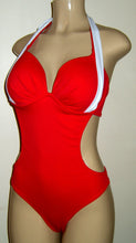 Load image into Gallery viewer, Double halter underwire monokini swimsuit. Underwire push up swimsuits
