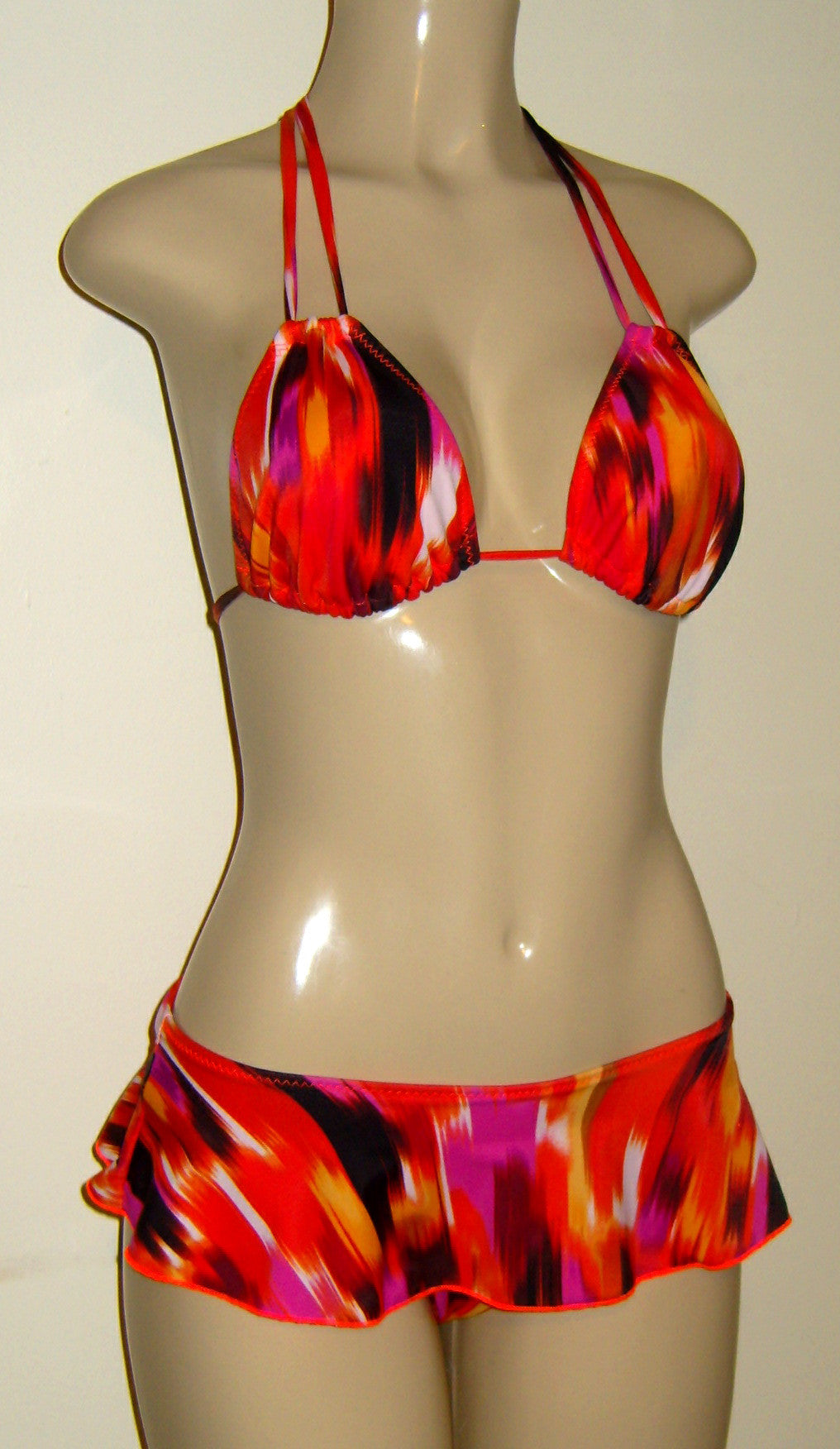 Shorell - Ruffle Trim Plain Bandeau Bikini Top / Bottom / Nipple
