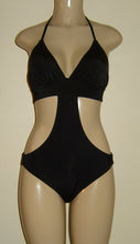 Load image into Gallery viewer, Triangle top monokini with rib band under bust and bottom with side band on hips. 
