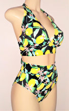 Load image into Gallery viewer, Wide tie halter bikini top and banded high waisted bikini bottom