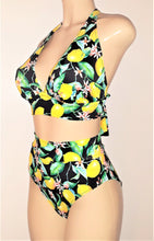 Load image into Gallery viewer, Halter tie neck bikini top and high waist swimwear bottom 
