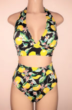 Load image into Gallery viewer, Lemon print halter two-piece swimsuit

