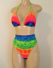Load image into Gallery viewer, Tropical triangle top and high waist bottom
