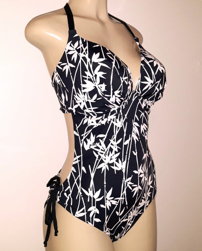 Tie halter push up underwire one piece swimsuit