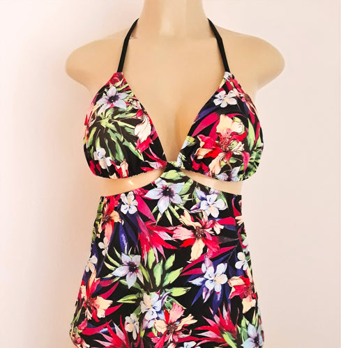Sliding triangle halter tankini top