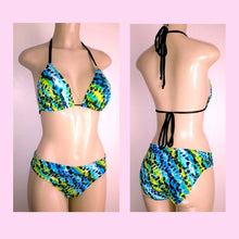 Load image into Gallery viewer, tie halter triangle top and low rise bikini bottom
