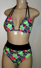 Load image into Gallery viewer, Double string halter top and hi waisted banded bikini bottom
