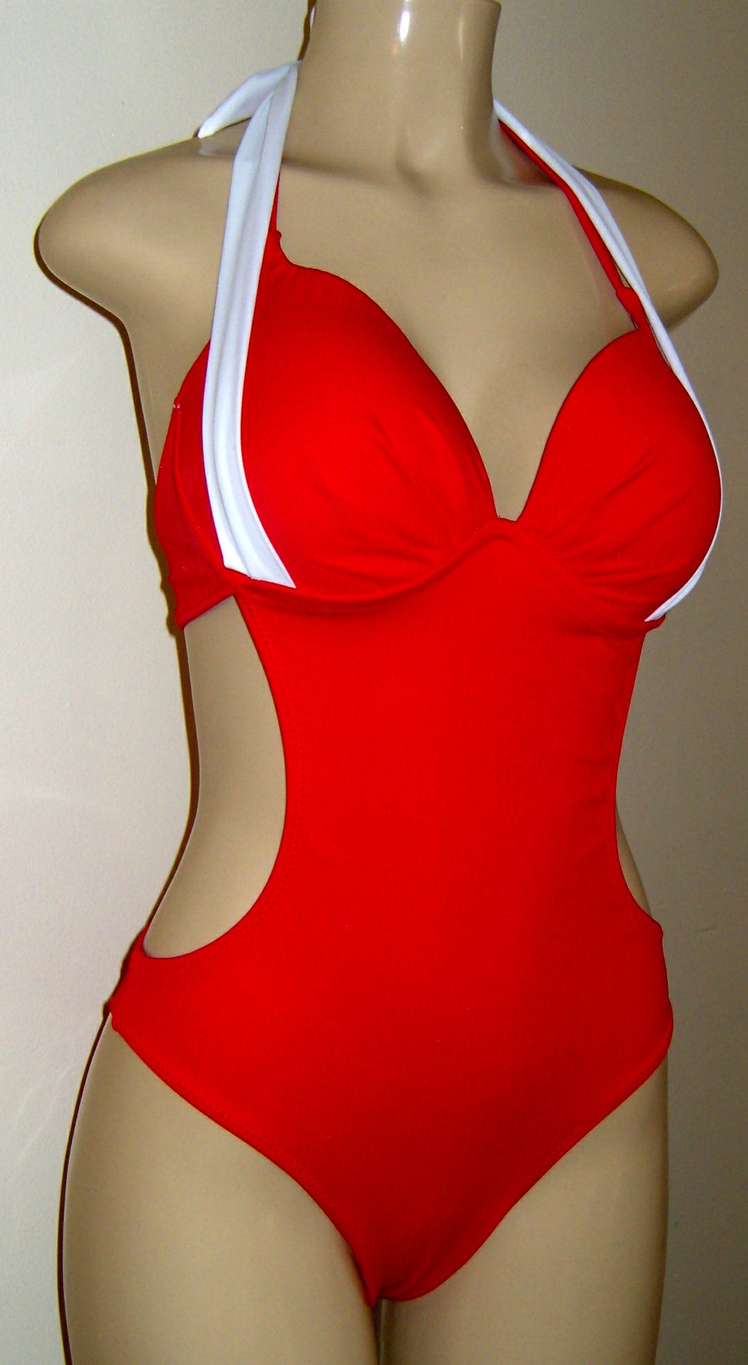 Red and white monokini swimsuit bathing suit swimwear