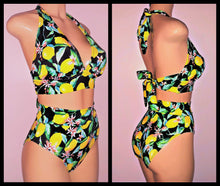 Load image into Gallery viewer, Halter top and high waisted high leg bikini bottom
