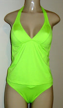 Load image into Gallery viewer, Seamed Halter tankini and high waisted crisscross bottom
