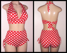 Load image into Gallery viewer, Thick tie back halter bikini top and High waisted adjustable bikini bottom 
