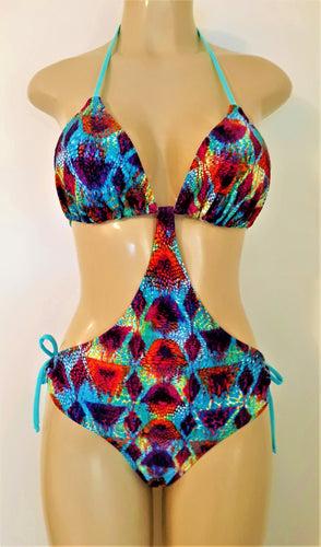 Tie neck and tie back monokini swimsuit