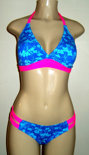 halter bikini top and strappy side bikini bottom