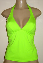Load image into Gallery viewer, Seamed Halter Tankini Top with constructed bust seams and hook behind neck. 
