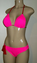 Load image into Gallery viewer, Pink and red triangle top and timeless bikini bottom with hip tie
