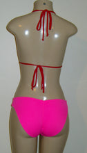 Load image into Gallery viewer, Pink and red triangle top and timeless bikini bottom with hip tie
