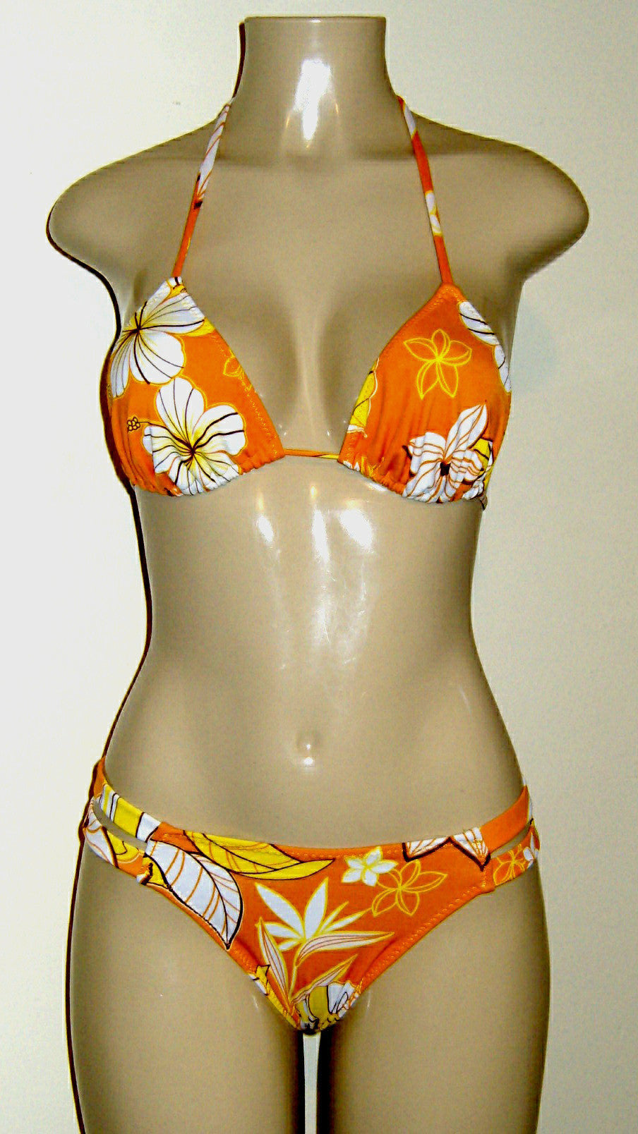 Orange Floral Triangle top and strappy side bottoms on sale. 