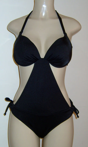 Custom monokini in black push up monokini with tie halter neck and tie hipster sides