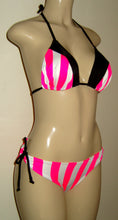 Load image into Gallery viewer, Pink and white stripe triangle top and Keyhole bottom with contrasting black trim
