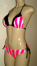 Load image into Gallery viewer, Pink and white stripe triangle top and Keyhole bottom with contrasting black trim
