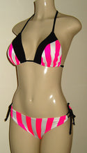 Load image into Gallery viewer, Pink and white stripe triangle top and Keyhole bottom with contrasting black trim
