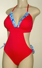 Load image into Gallery viewer, Triangle top monokini swimsuit. Red. Scrunched butt.
