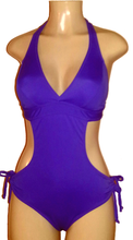 Load image into Gallery viewer, Halter tie hip purple monokini
