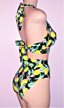 Load image into Gallery viewer, Tie back halter swimsuit top and high waisted bikini bottom
