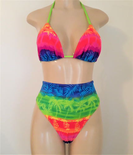 Rainbow triangle bikini top and High waisted bikini bottom