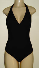 Load image into Gallery viewer, Seamed halter black one piece
