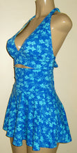 Load image into Gallery viewer, Halter swimwear top and flared high waisted skirt bottom

